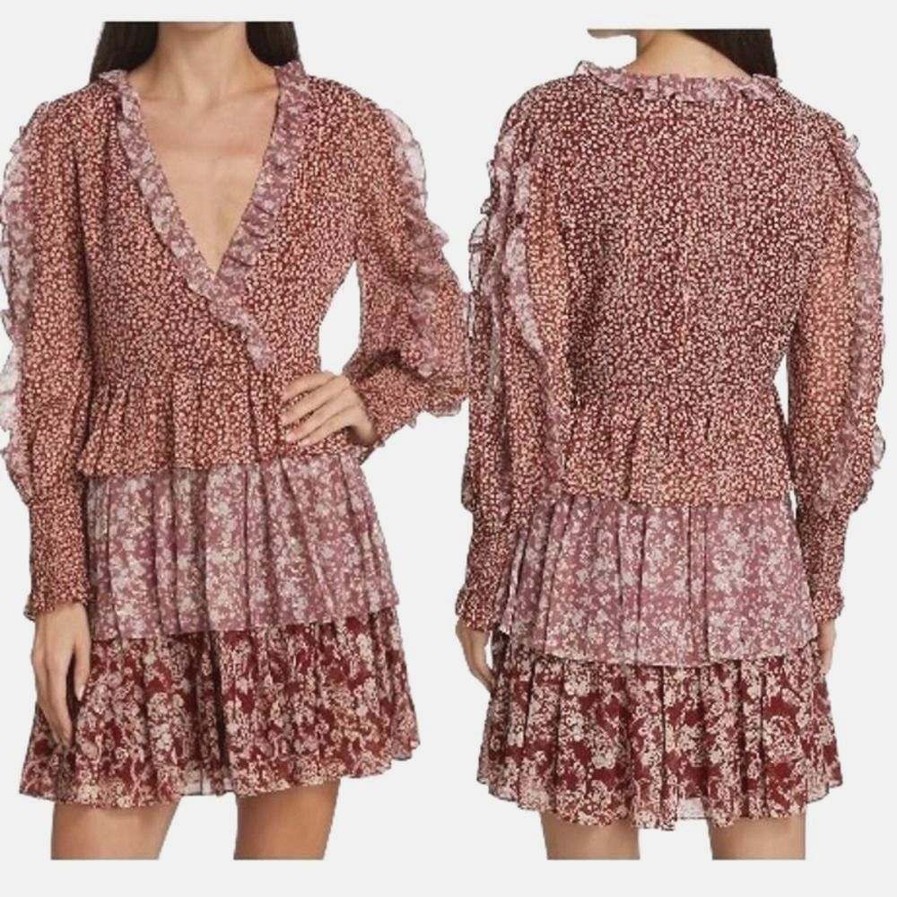 En Saison Serena Long Sleeve Floral Ruffle Mini Dress S